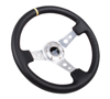 Picture of Deep Dish Reinforced Steering Wheel (350mm / 3" Deep) - Black Leather with Silver Spoke, Circle Cutouts