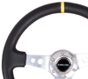 Picture of Deep Dish Reinforced Steering Wheel (350mm / 3" Deep) - Black Leather with Silver Spoke, Circle Cutouts