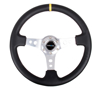 Picture of Deep Dish Reinforced Steering Wheel (350mm / 3" Deep) - Black Leather with Circle Cut Spokes, Single Yellow CM