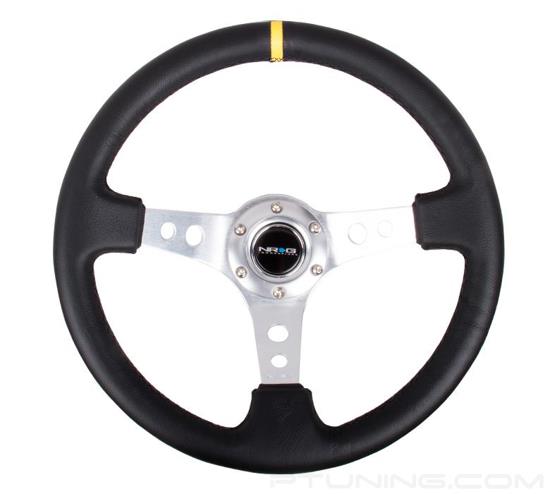 Picture of Deep Dish Reinforced Steering Wheel (350mm / 3" Deep) - Black Leather with Circle Cut Spokes, Single Yellow CM
