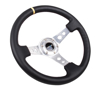 Picture of Deep Dish Reinforced Steering Wheel (350mm / 3" Deep) - Black Leather with Circle Cut Spokes, Single Yellow CM