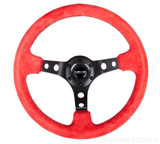 Picture of Deep Dish Reinforced Steering Wheel (350mm / 3" Deep) - Red Suede with Black Circle Cutout Spokes