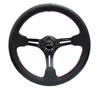 Picture of Deep Dish Reinforced Steering Wheel (350mm / 3" Deep) - Black Leather / Red Stitch, Black 3-Spoke with Slits