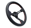 Picture of Deep Dish Reinforced Steering Wheel (350mm / 3" Deep) - Black Leather / Red Stitch, Black 3-Spoke with Slits