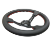 Picture of Deep Dish Reinforced Steering Wheel (350mm / 3" Deep) - Black Leather / Red Stitch, Black 3-Spoke with Slits