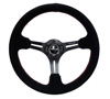 Picture of Deep Dish Reinforced Steering Wheel (350mm / 3" Deep) - Black Suede with Red Stitching, 5mm Spokes with Slits