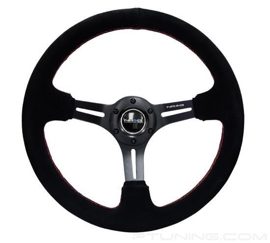 Picture of Deep Dish Reinforced Steering Wheel (350mm / 3" Deep) - Black Suede with Red Stitching, 5mm Spokes with Slits