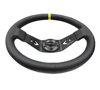 Picture of Deep Dish Reinforced Steering Wheel (350mm / 3" Deep) - Black Leather with Arrow-Cut 2-Spoke, Sgl Yellow CM