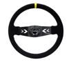 Picture of Deep Dish Reinforced Steering Wheel (350mm / 3" Deep) - Black Suede with Arrow Cut 2-Spoke, Yellow Mark