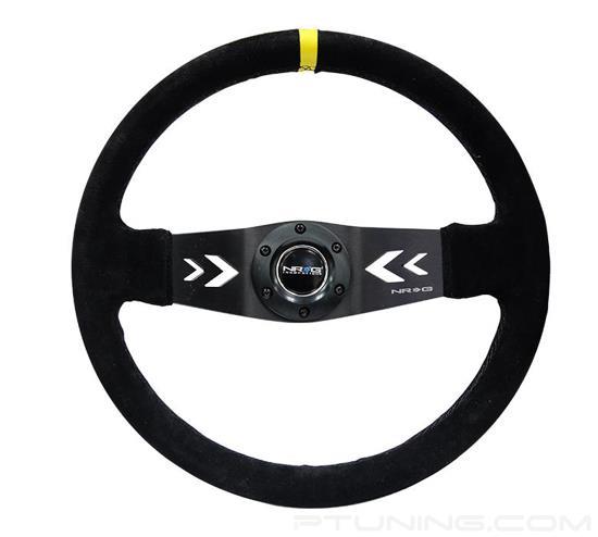 Picture of Deep Dish Reinforced Steering Wheel (350mm / 3" Deep) - Black Suede with Arrow Cut 2-Spoke, Yellow Mark