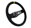 Picture of Deep Dish Reinforced Steering Wheel (350mm / 3" Deep) - Black Suede with Arrow Cut 2-Spoke, Yellow Mark