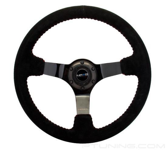Picture of Deep Dish Reinforced Steering Wheel (350mm / 3" Deep) - Black Suede with Red BBall Stitch, Black 3-Spoke