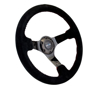 Picture of Deep Dish Reinforced Steering Wheel (350mm / 3" Deep) - Black Suede with Red BBall Stitch, Black 3-Spoke