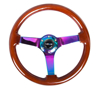 Picture of Deep Dish Reinforced Steering Wheel (350mm / 3" Deep) - Classic Dark Wood with 4mm Neochrome Solid 3-Spoke