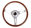 Picture of Classic Wood Grain Steering Wheel (365mm) - Wood with Metal Inserts, Brushed Aluminum 3-Spoke Center