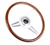 Picture of Classic Wood Grain Steering Wheel (365mm) - Wood with Metal Inserts, Brushed Aluminum 3-Spoke Center