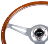 Picture of Classic Wood Grain Steering Wheel (365mm) - Wood with Metal Inserts, Brushed Aluminum 3-Spoke Center