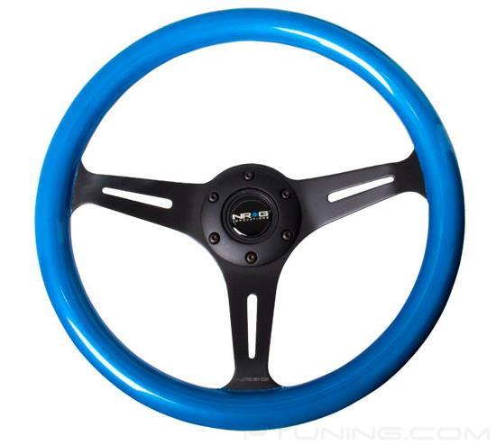 Picture of Classic Wood Grain Steering Wheel (350mm) - Blue Pearl / Flake Paint with Black 3-Spoke Center