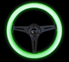 Picture of Classic Wood Grain Steering Wheel (350mm) - Glow-In-The-Dark Green Grip with Black 3-Spoke Center