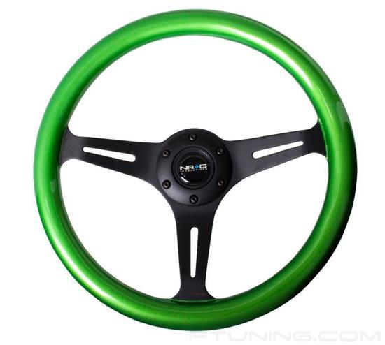 Picture of Classic Wood Grain Steering Wheel (350mm) - Green Pearl / Flake Paint with Black 3-Spoke Center