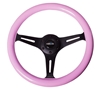 Picture of Classic Wood Grain Steering Wheel (350mm) - Solid Pink Painted Grip with Black 3-Spoke Center