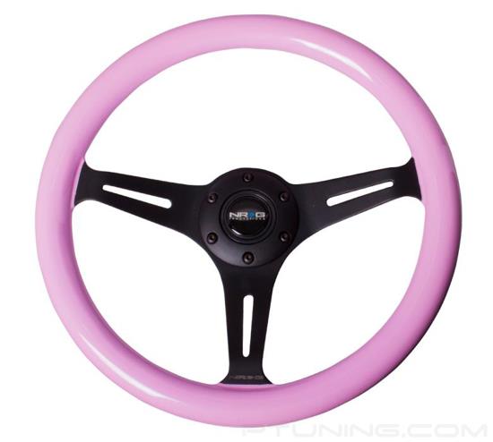 Picture of Classic Wood Grain Steering Wheel (350mm) - Solid Pink Painted Grip with Black 3-Spoke Center