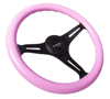 Picture of Classic Wood Grain Steering Wheel (350mm) - Solid Pink Painted Grip with Black 3-Spoke Center