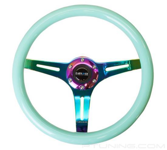 Picture of Classic Wood Grain Steering Wheel (350mm) - Minty Fresh Color with Neochrome 3-Spoke Center