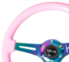 Picture of Classic Wood Grain Steering Wheel (350mm) - Solid Pink Painted Grip with Neochrome 3-Spoke Center