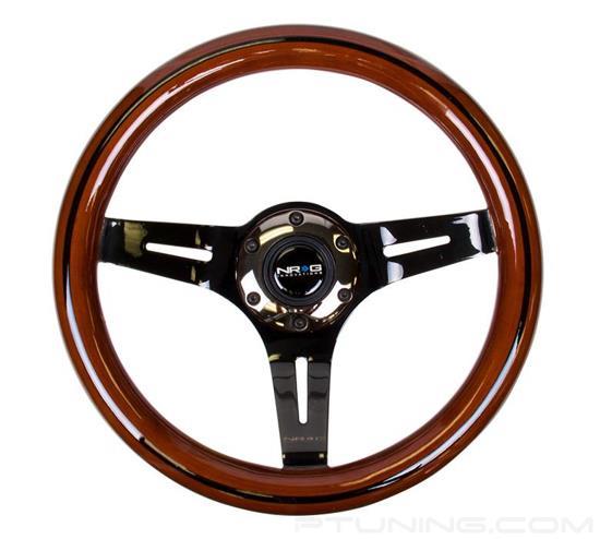 Picture of Classic Wood Grain Steering Wheel (310mm) - Dark Wood, Black Line Inlay with Black Chrome 3-Spoke Center