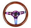 Picture of Classic Wood Grain Steering Wheel (310mm) - Dark Wood, Black Line Inlay with Neochrome 3-Spoke Center