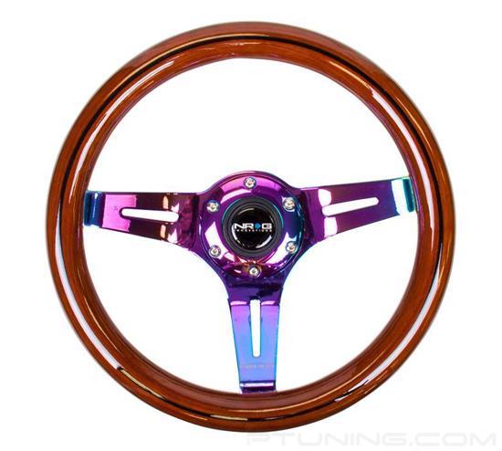 Picture of Classic Wood Grain Steering Wheel (310mm) - Dark Wood, Black Line Inlay with Neochrome 3-Spoke Center