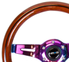 Picture of Classic Wood Grain Steering Wheel (310mm) - Dark Wood, Black Line Inlay with Neochrome 3-Spoke Center