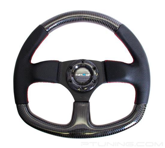 Picture of Carbon Fiber Steering Wheel (320mm) - Flat Bottom, Leather Trim with Red Stitching