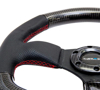 Picture of Carbon Fiber Steering Wheel (320mm) - Flat Bottom, Leather Trim with Red Stitching