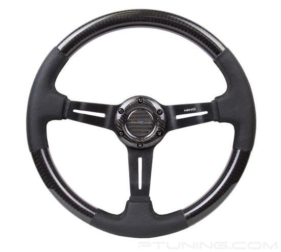 Picture of Carbon Fiber Steering Wheel (350mm / 1.5" Deep) - Leather Trim with Black Stitch, Slit Cutout Spokes