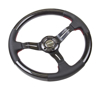 Picture of Carbon Fiber Steering Wheel (350mm /1.5" Deep) - Leather Trim with Red Stitch, Slit Cutout Spokes