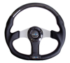 Picture of Carbon Fiber Steering Wheel (350mm) - Silver Oval Shape with Leather Trim