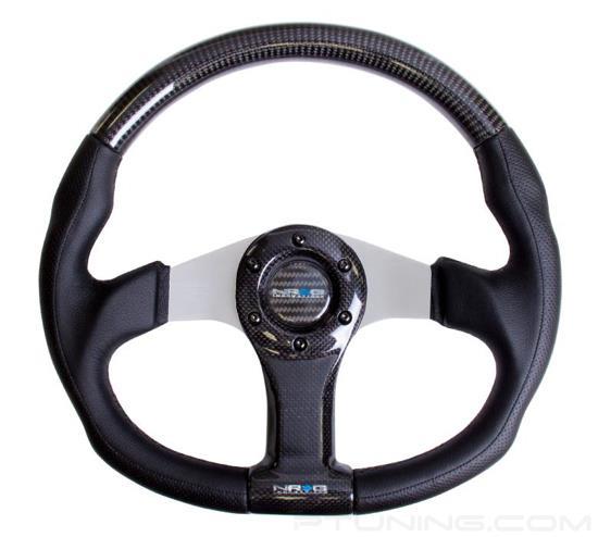 Picture of Carbon Fiber Steering Wheel (350mm) - Silver Oval Shape with Leather Trim