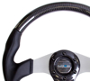 Picture of Carbon Fiber Steering Wheel (350mm) - Silver Oval Shape with Leather Trim