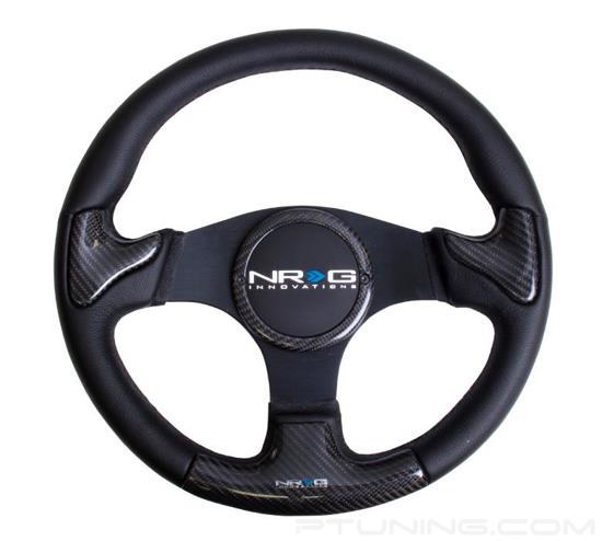 Picture of Carbon Fiber Steering Wheel (350mm) - Black Frame Black Stitching with Rubber Cover Horn Button