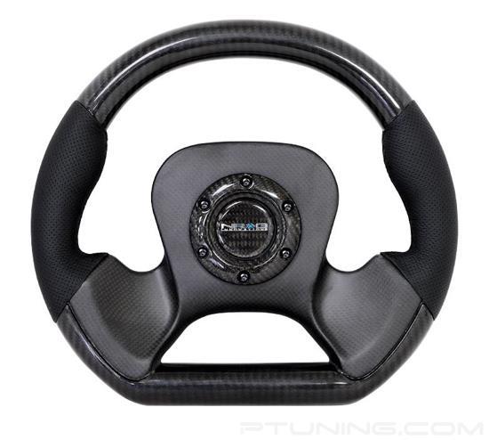 Picture of Carbon Fiber Steering Wheel (320mm) - CF Center Plate, Two-Tone Carbon with Leather Trim Handles