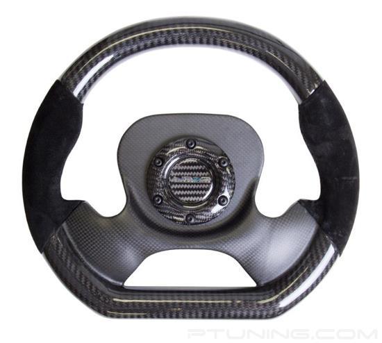 Picture of Carbon Fiber Steering Wheel (320mm) - CF Center Plate, Two-Tone Carbon with Suede Trim Handles