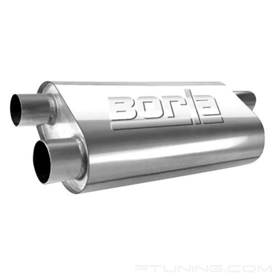 Picture of Transverse Flow Stainless Steel Oval Notched Exhaust Muffler (2.5" Offset ID, 2.5" Dual OD, 19" Length)