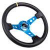 Picture of Deep Dish Reinforced Steering Wheel (350mm / 3" Deep) - Black Leather with Blue Cutout Spoke, Single Yellow CM