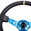 Picture of Deep Dish Reinforced Steering Wheel (350mm / 3" Deep) - Black Leather with Blue Cutout Spoke, Single Yellow CM