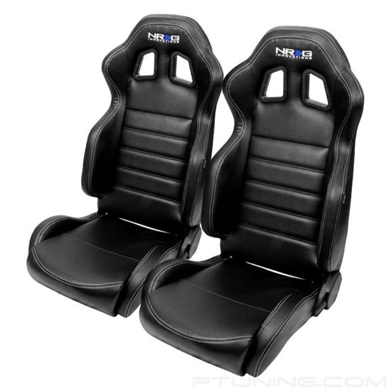 Picture of RSC 208 PVC Reclinable Leather Sport Seats - Black Leather with Silver Stitching Logo (Pair)