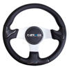 Picture of Carbon Fiber Steering Wheel (350mm) - Silver Frame Black Stitching with Rubber Cover Horn Button