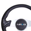 Picture of Carbon Fiber Steering Wheel (350mm) - Silver Frame Black Stitching with Rubber Cover Horn Button